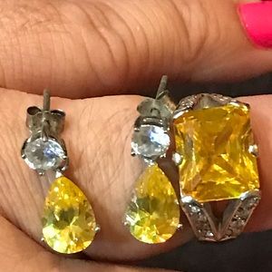Citrine and moisonite diamonds in 14k white gold